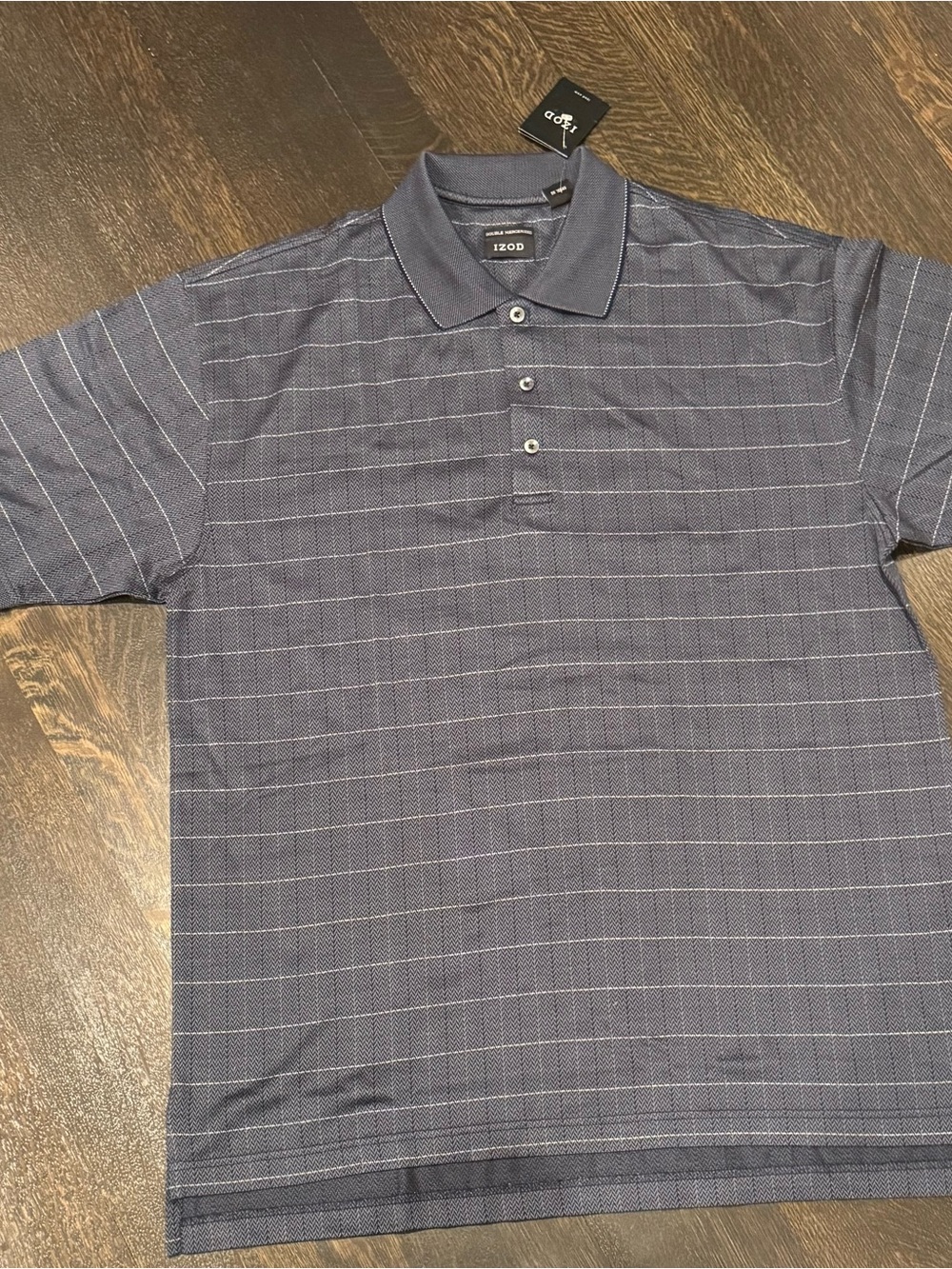 IZOD Golf Men's Size L Polo Shirt Navy Blue Tonal Herringbone 100% Cotton